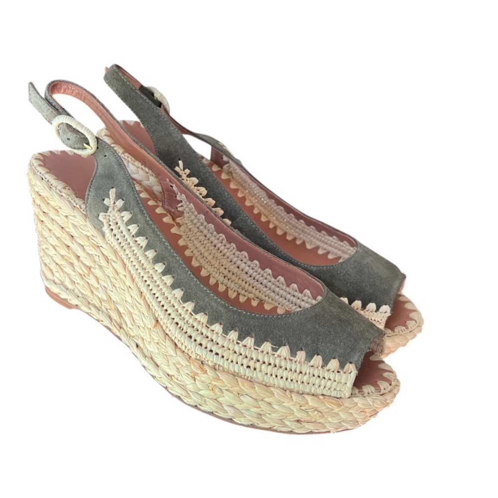 Tory Burch Camden Green Suede Espadrille Wedge Slingback Sandals - Women Size 7